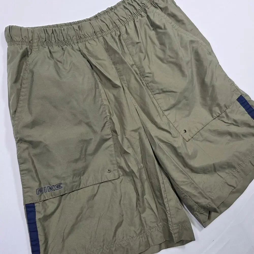 Vintage Nike Board Shorts Mens Small 28 Olive Green Swim Trunks Y2K Surf Beach